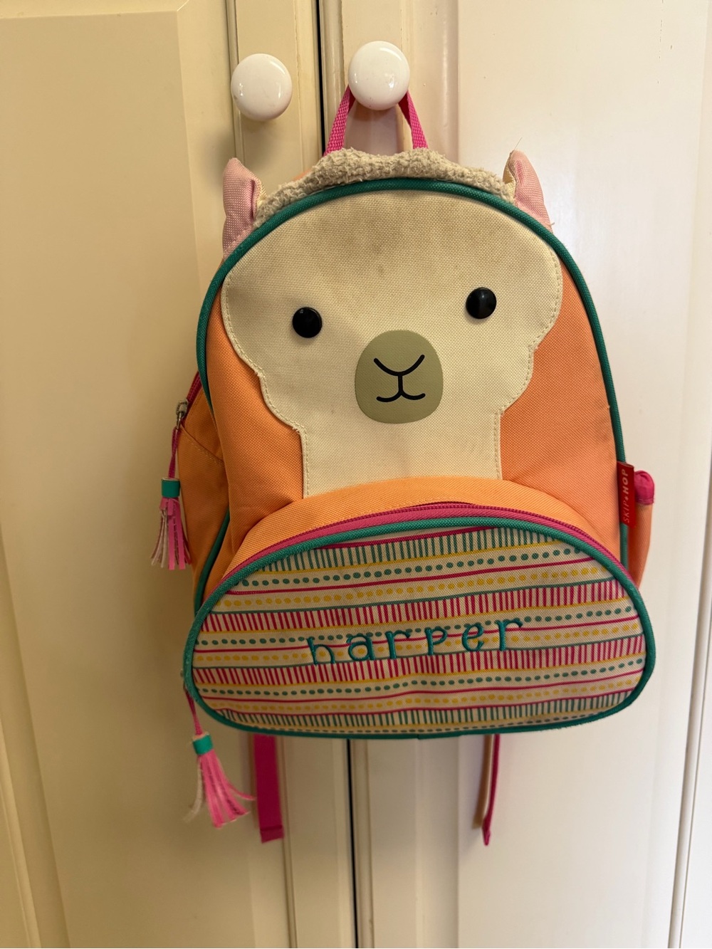 Kids Orange Llama Backpack with Pink Accents